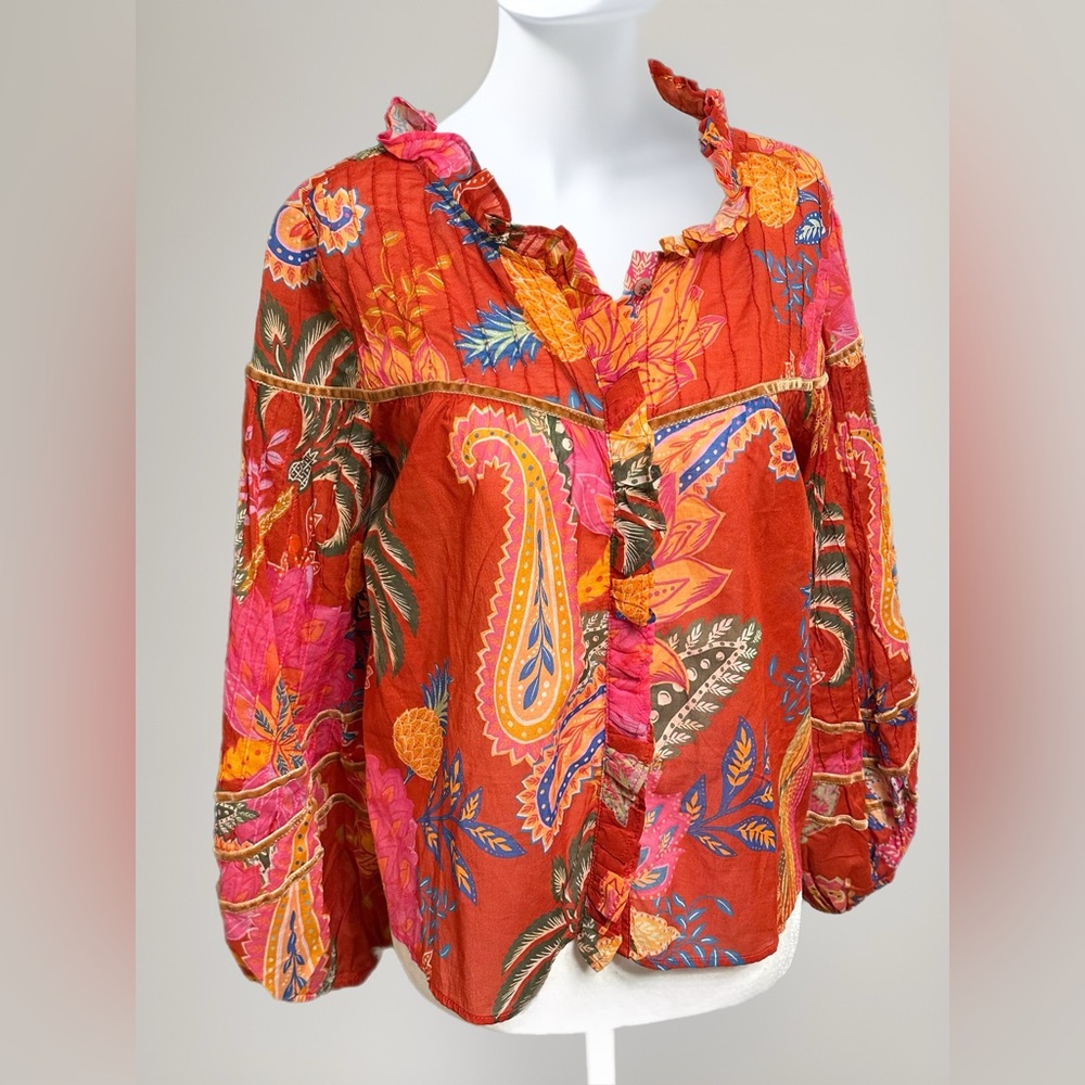 Brand new with tags! Farm Rio, Mystic Bush Red Paisley  XS button up blouse.